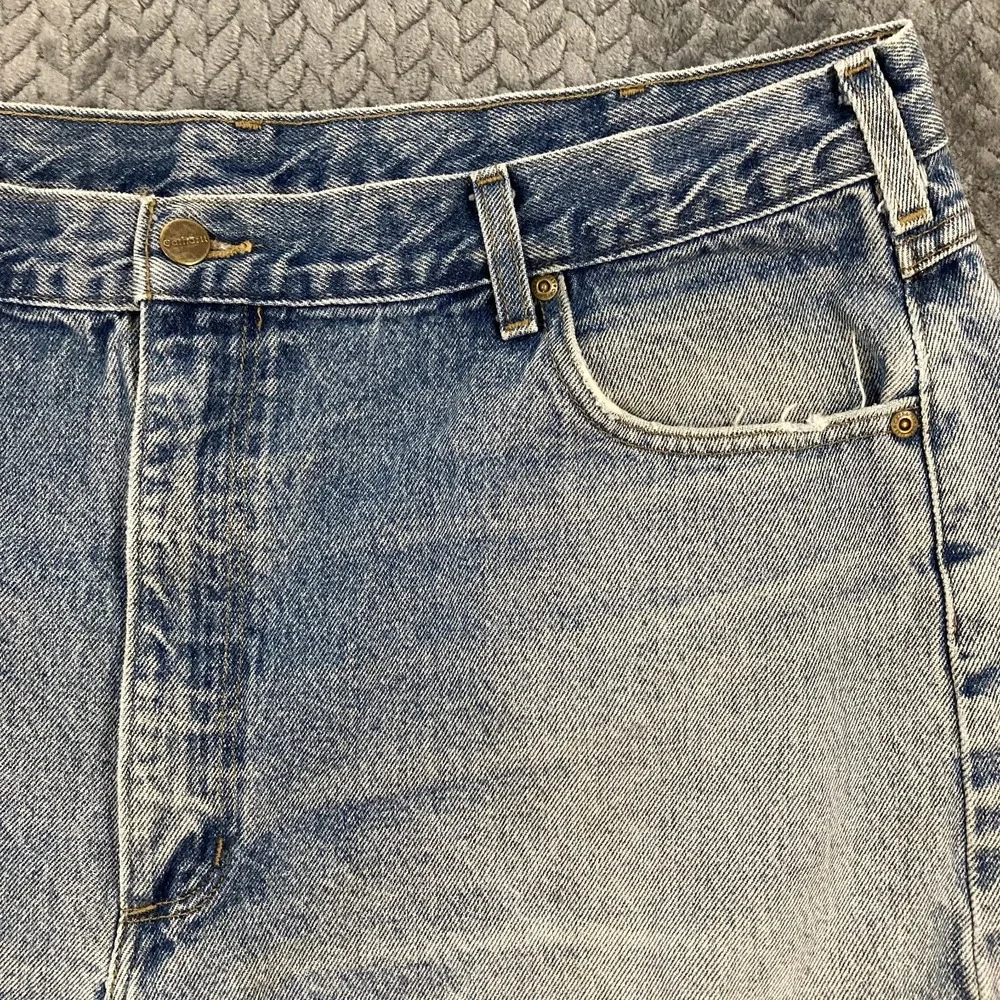 Carhartt Relaxed Fit Denim Jeans Mens 42x30 Light Wash Distressed Workwear USA